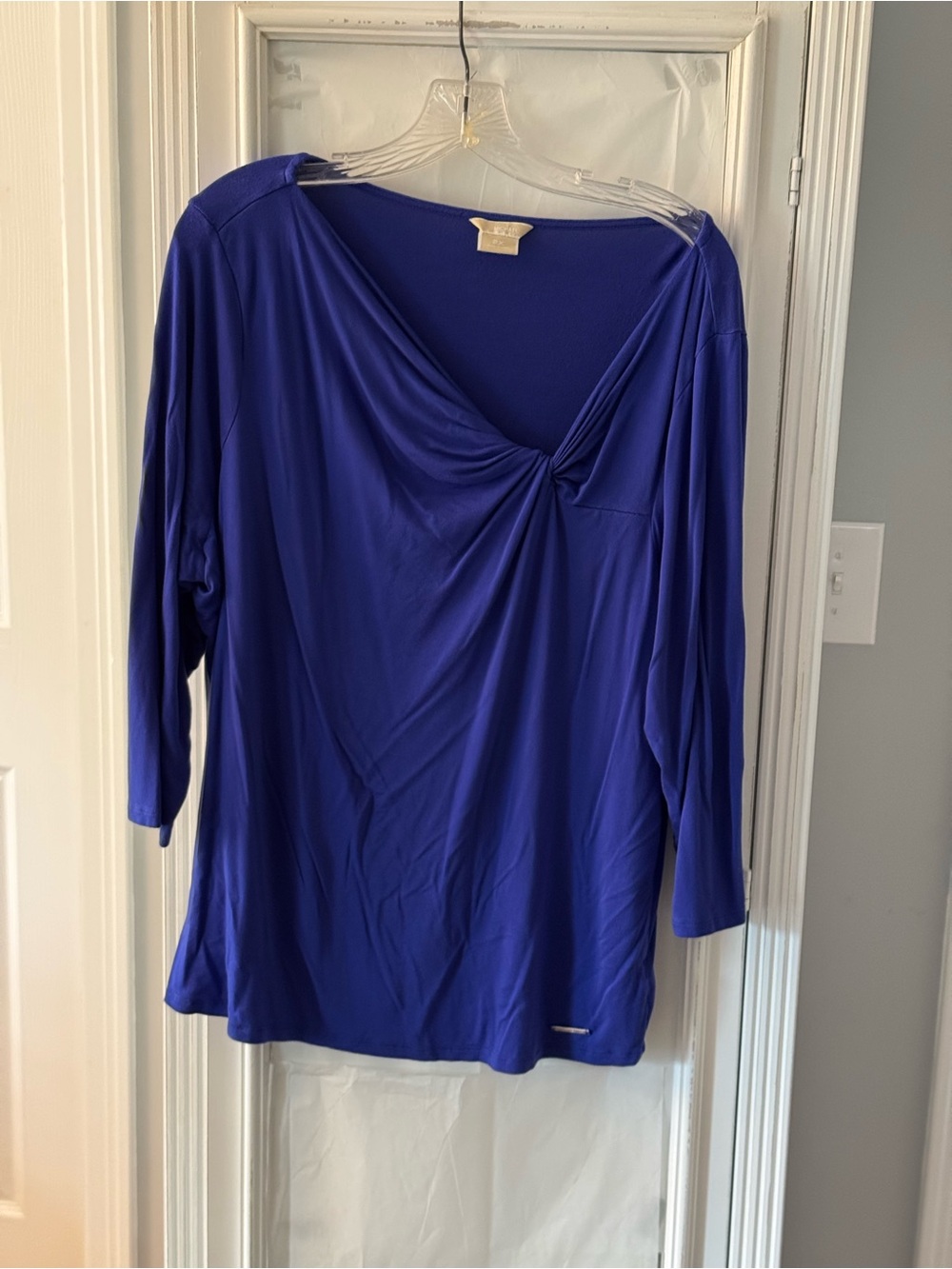 MICHAEL Michael Kors Cobalt Blue Twist-Front Three Quarter Sleeve Top Size 2X